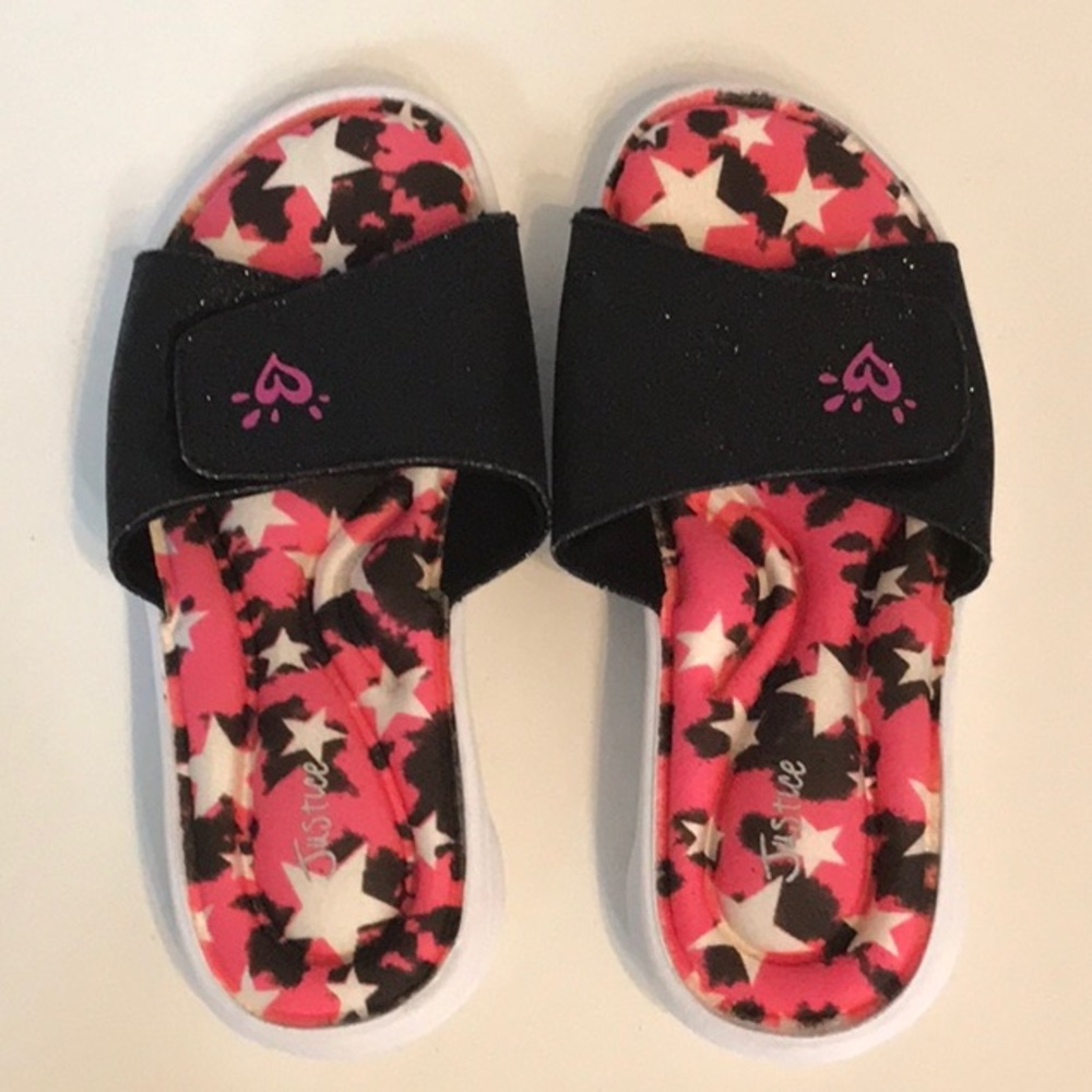 NWOT Justice Pink and Black Slides (Girls’)